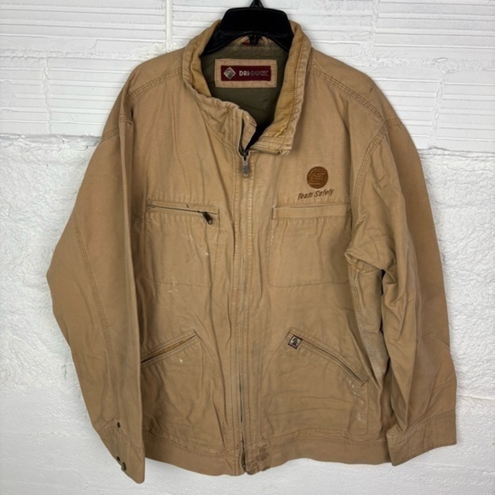 DRI-DUCK Tan E TEAM SAFETY Coat with Stand-Up Collar and Durable Fabric SZ 2XL